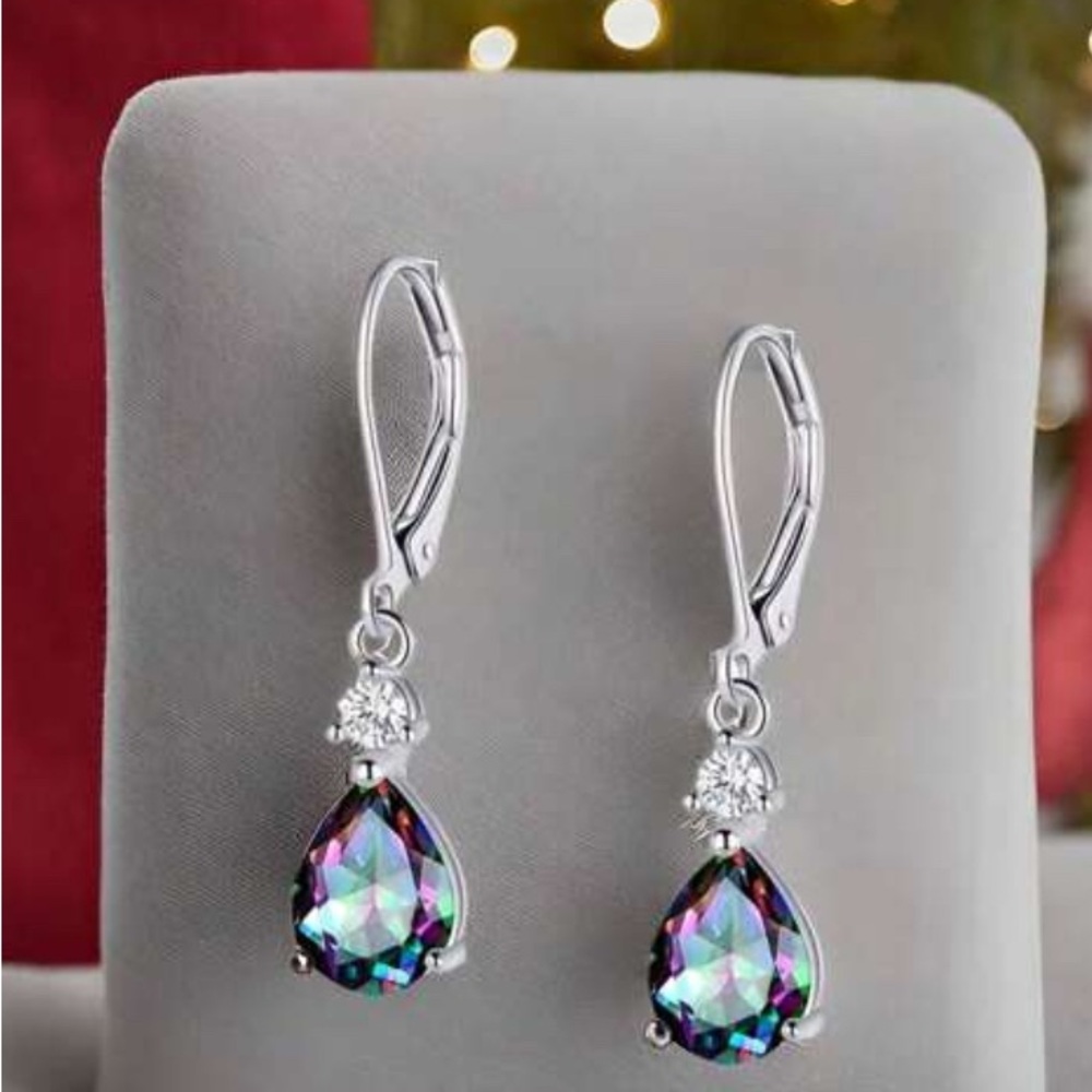 Elegant Sterling Silver and Multicolor Drop Earrings